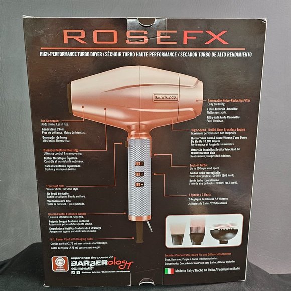 BaByliss PRO RoseFX High Performance Turbo Dryer w/Attachments Mod. FXBDRG NIB - Picture 2 of 5